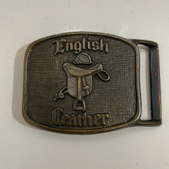 English Leather Brass Belt Buckle—Saddle—Hat—Western—Numbered—Great Condition - Picture 1 of 6